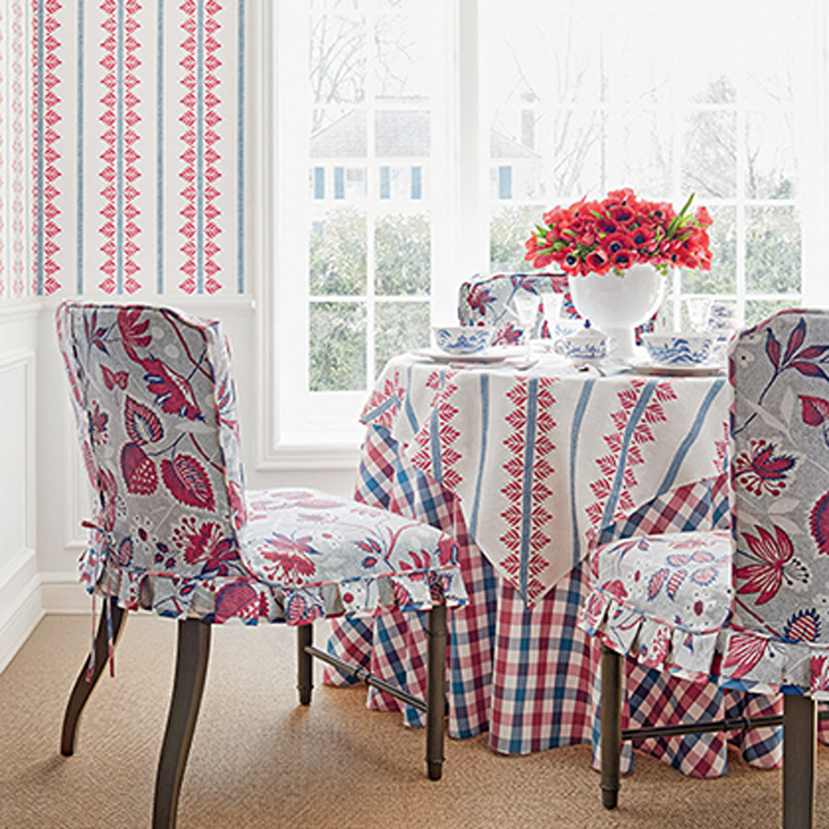 Fern Stripe- Red and Blue Fabric