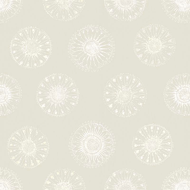 Pattern of white geometric shapes on a taupe background