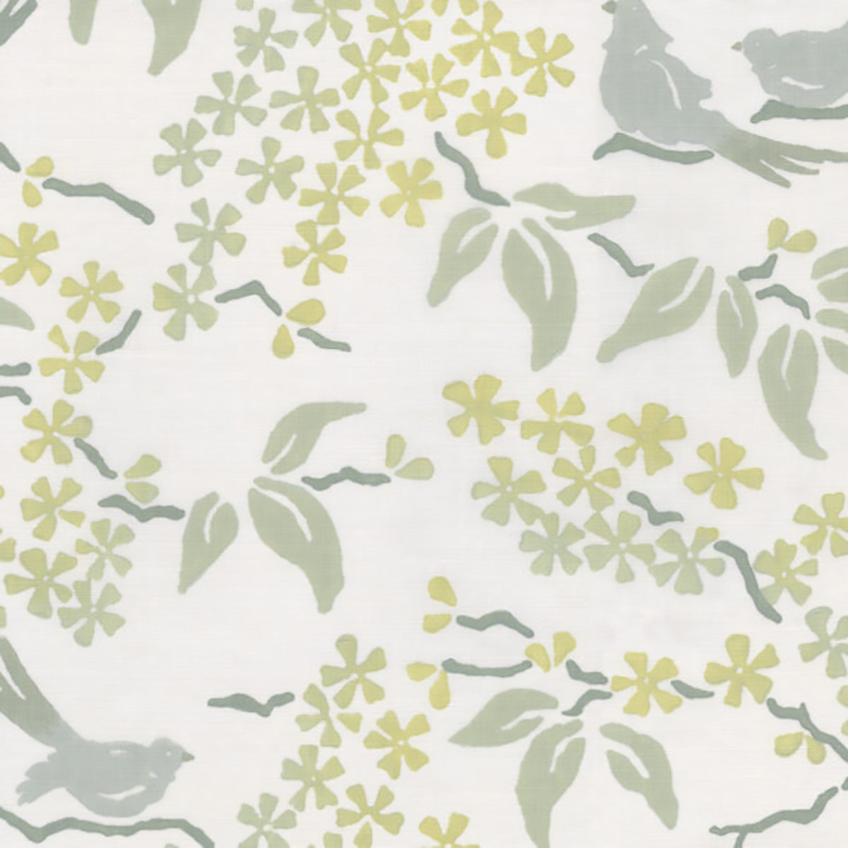 Birds- Pale Yellow on Logan Natural Linen Fabric Sample
