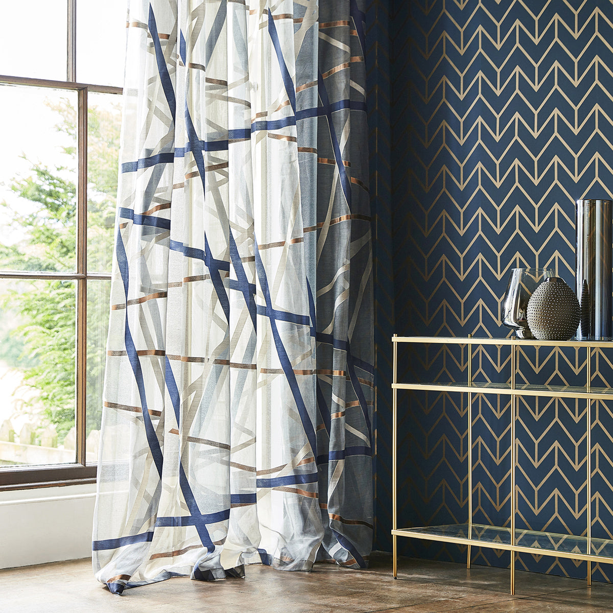Tessellation- Marine/Copper Wallpaper