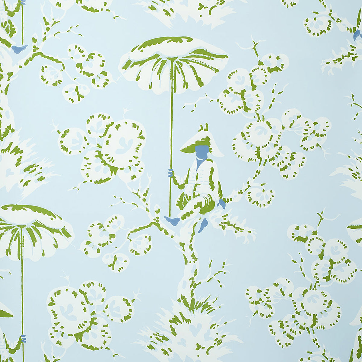 Up A Tree- Light Blue and Green Wallpaper