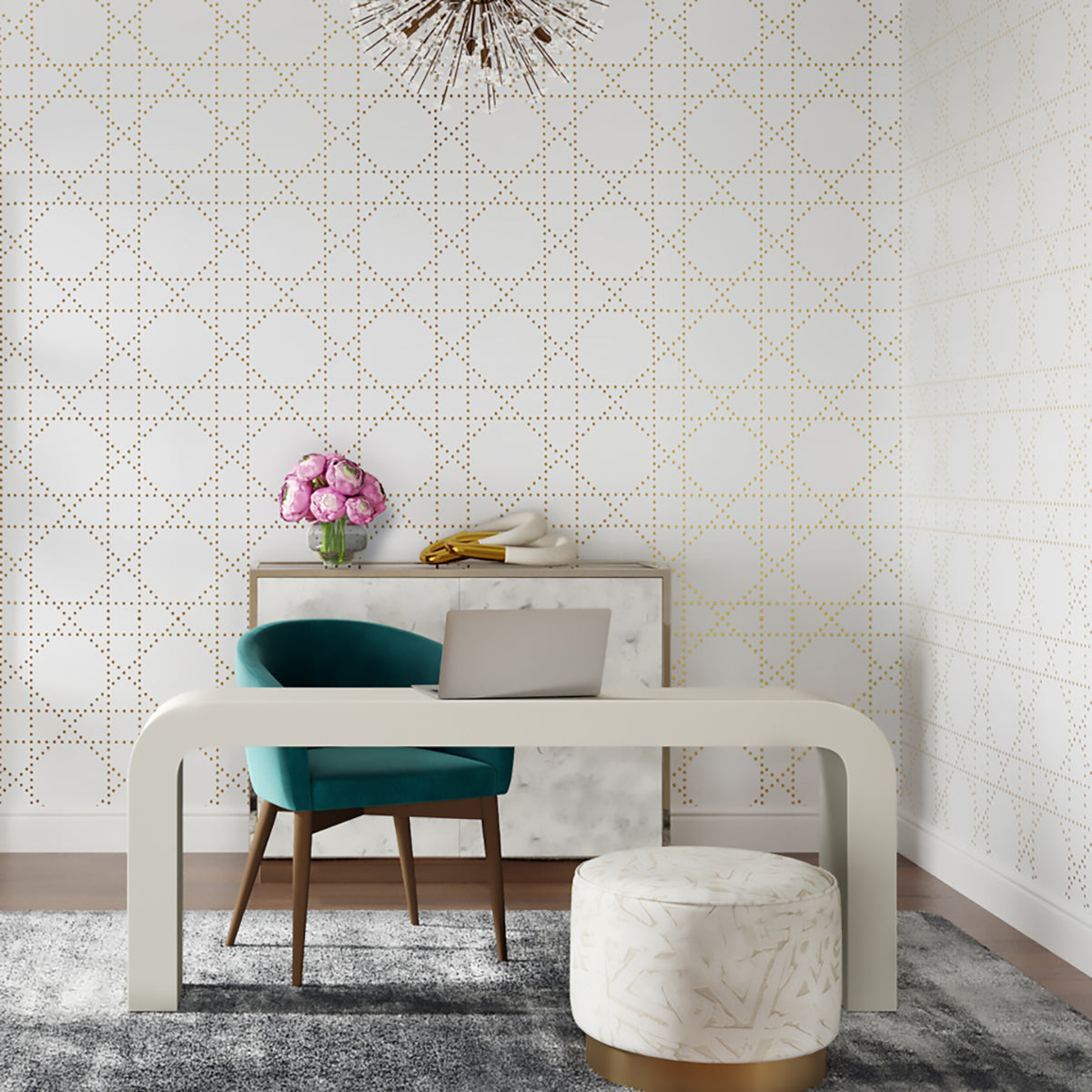 Styled in Studs- Gold on Marshmallow Wallpaper