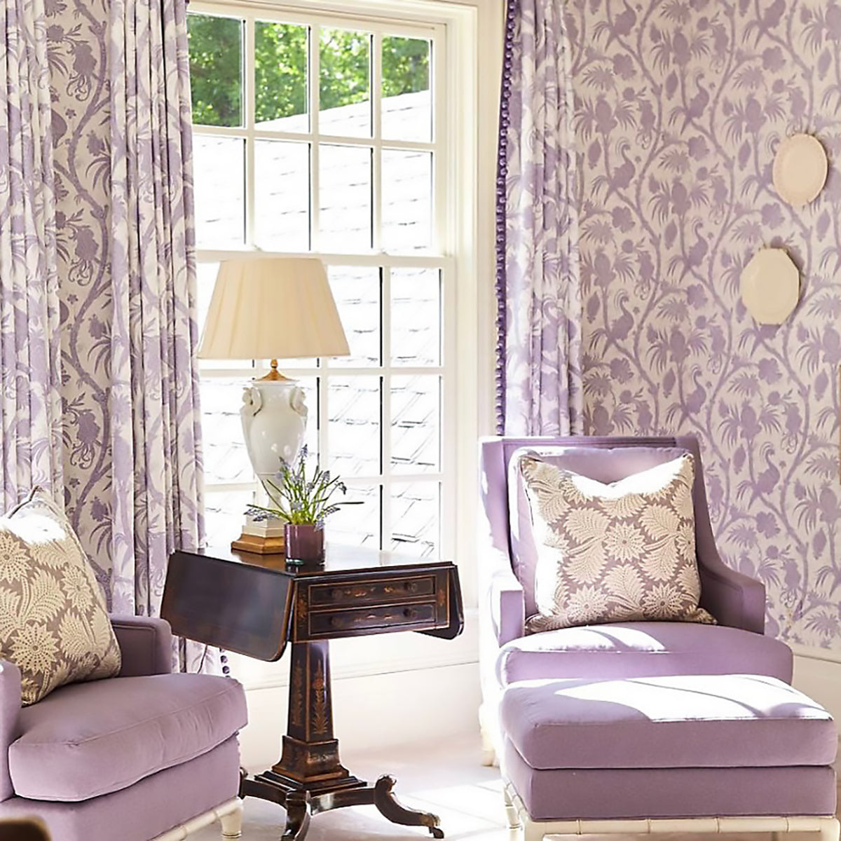 Balinese Peacock- Lavender Wallpaper