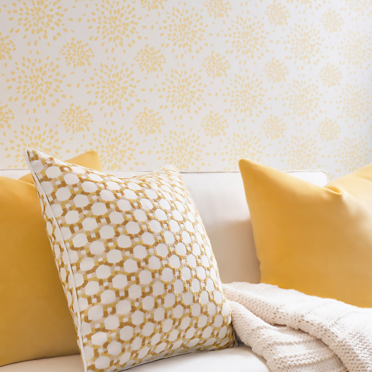 Fireworks- Yellow on White Wallpaper