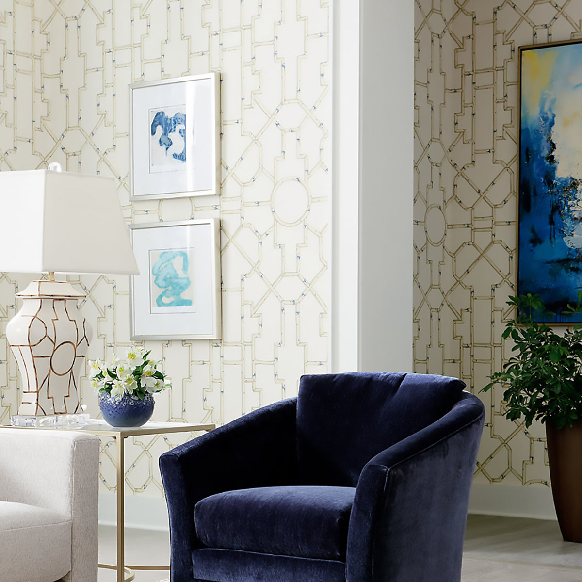 Baldwin Bamboo Trellis- Linen Wallpaper