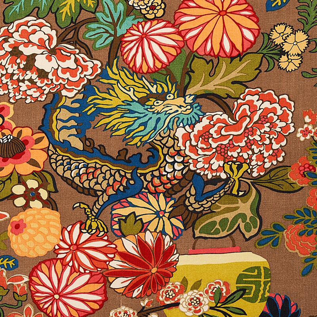 Chiang Mai Dragon- Mocha Fabric