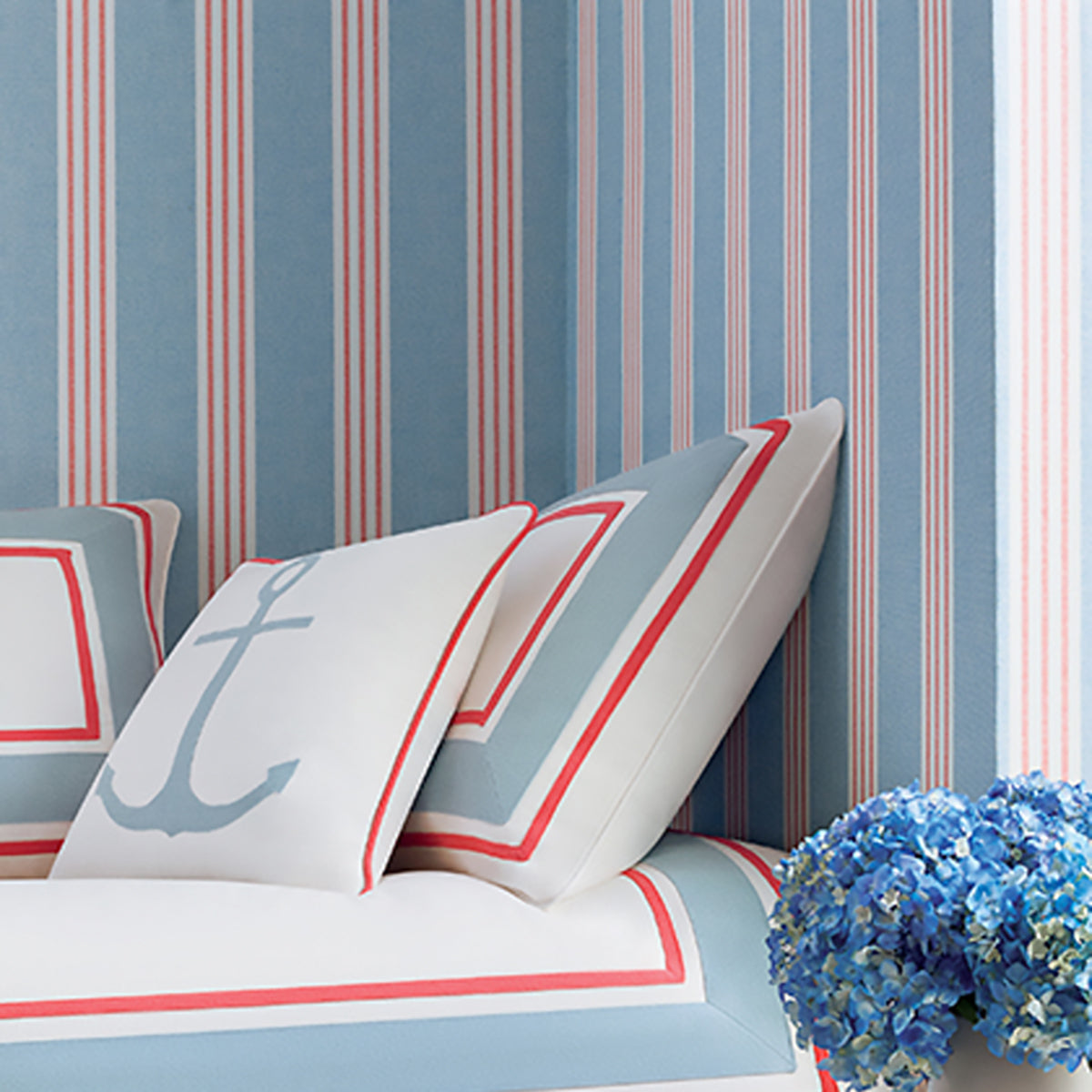 Thibaut Canvas Stripe T13362 Blue/Coral