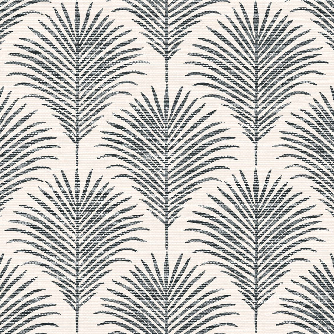 Pattern of palm leaves in blue on a white background