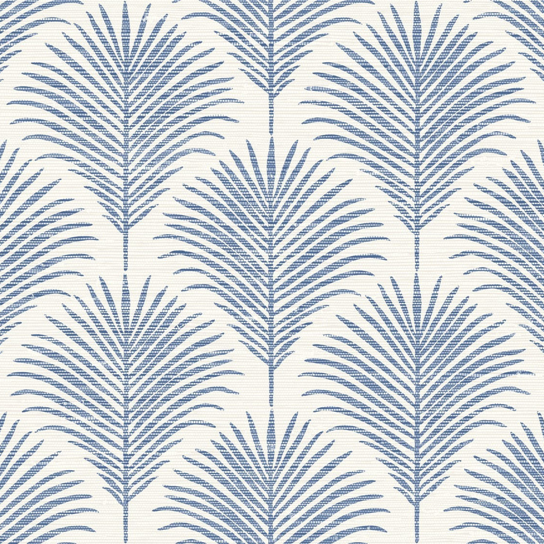 Blue palm leaf pattern on a white background