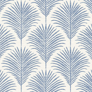 Blue palm leaf pattern on a white background