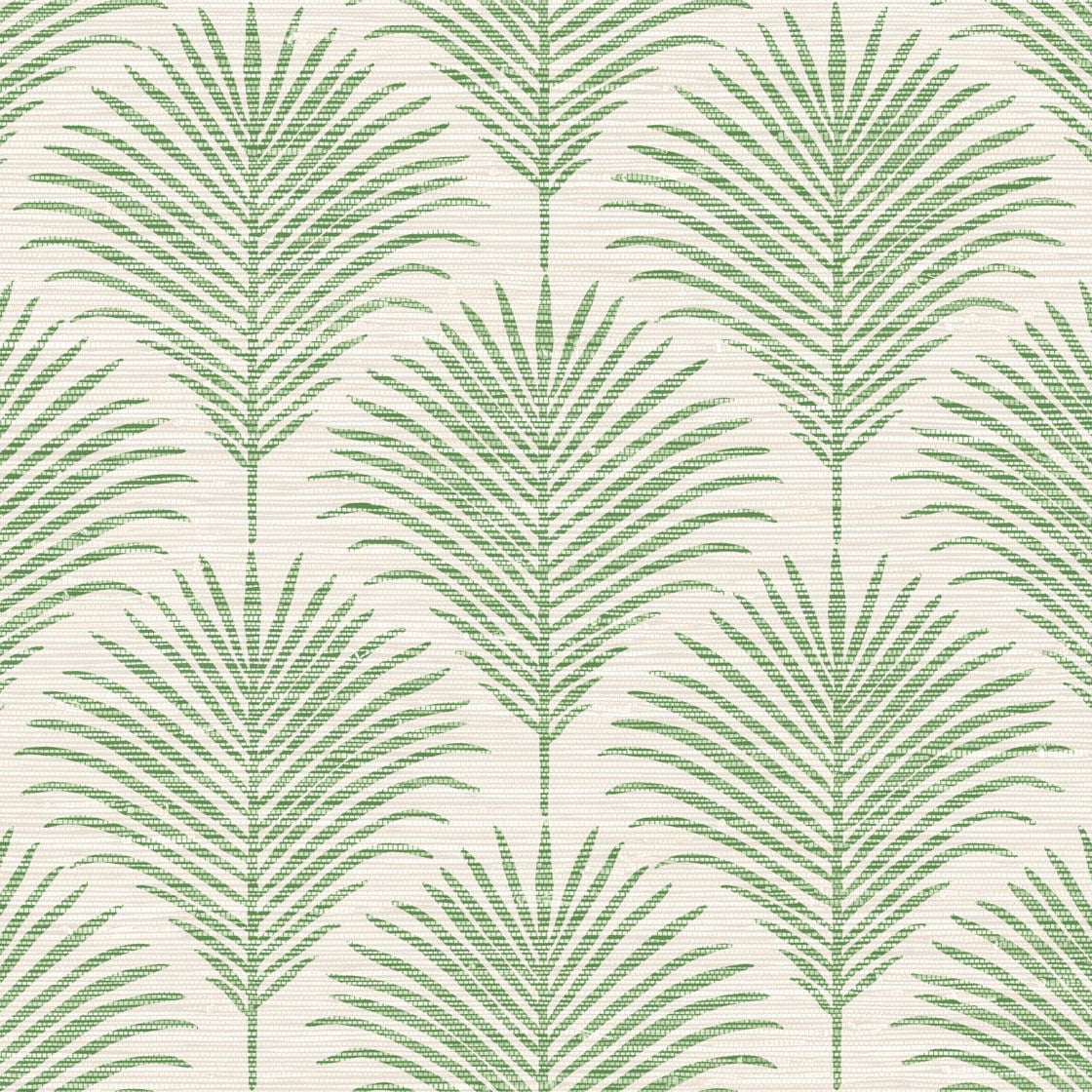 Pattern of green palm leaves on a beige background