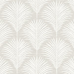 A repeating palm leaf pattern in off-white on a warm light beige textured background.