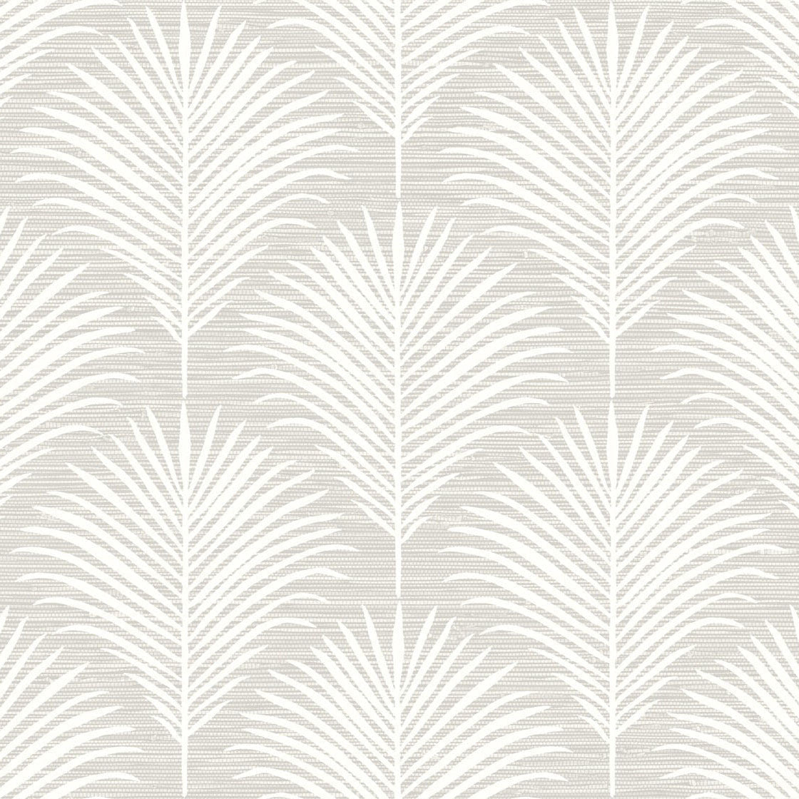 A repeating palm leaf pattern in off-white on a warm light beige textured background.