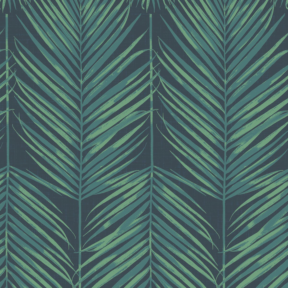 Pattern of green palm leaves on a dark blue background