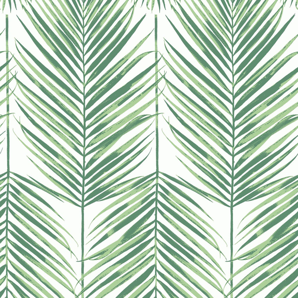 Pattern of green palm leaves on a white background