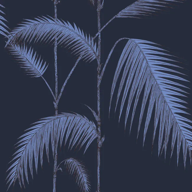 Blue palm leaf pattern on a dark blue background
