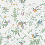 Pattern of colorful birds and flowers on a light background