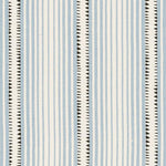 Textile pattern with vertical stripes and geometric shapes on a blue background