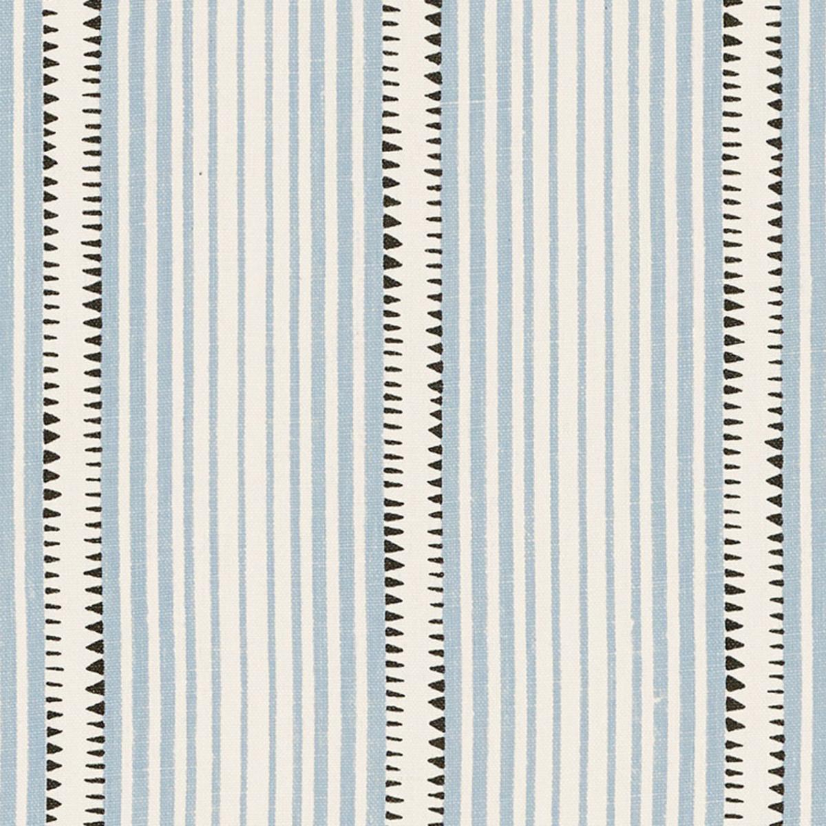 Textile pattern with vertical stripes and geometric shapes on a blue background