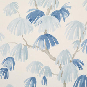 Blue palm leaf pattern on a beige background
