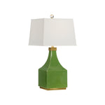 green square lamp with white square shade with crystal finial 