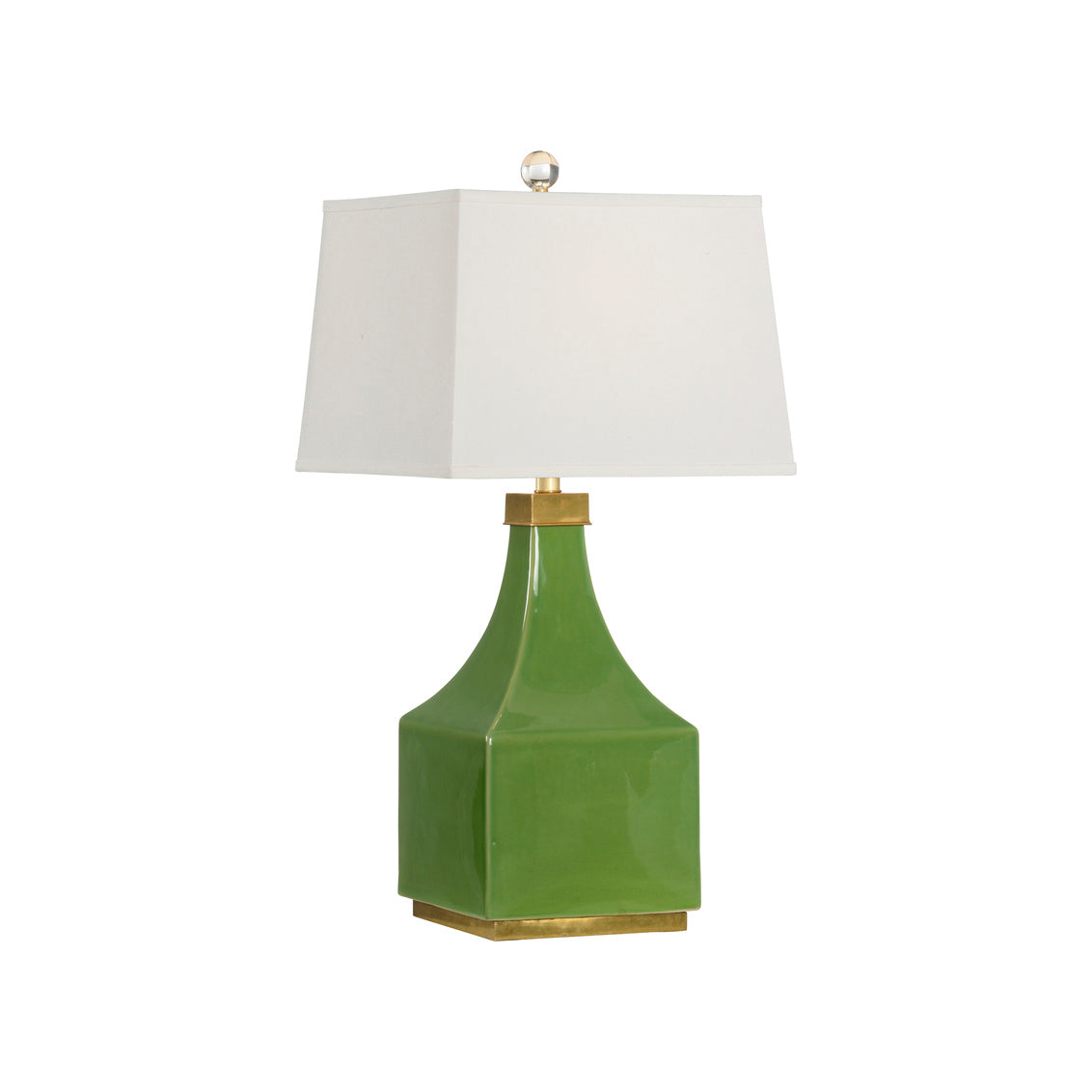 green square lamp with white square shade with crystal finial 