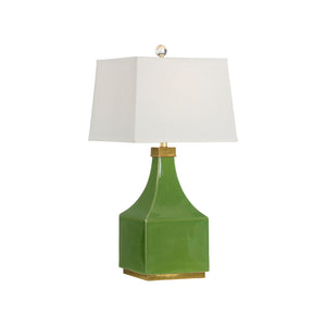 green square lamp with white square shade with crystal finial 