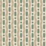 Patterned wallpaper with wavy lines and green abstract shapes on a beige background