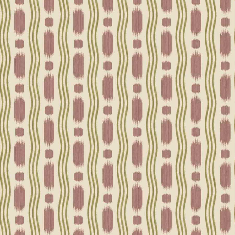 Patterned wallpaper swatch with wavy lines and geometric shapes in brown and green.