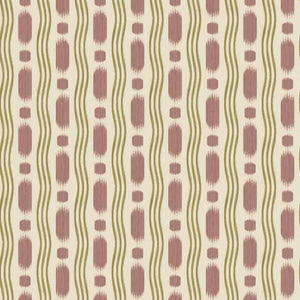 Patterned wallpaper swatch with wavy lines and geometric shapes in brown and green.