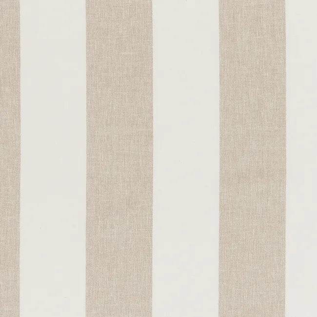 Vertical striped fabric pattern with alternating warm beige linen-textured stripes and off-white stripes.