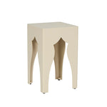Beige side table with a modern design on a white background