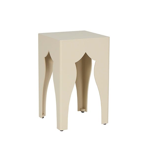 Beige side table with a modern design on a white background