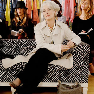 The Devil Wears Prada black and white geometric patterned sofa 