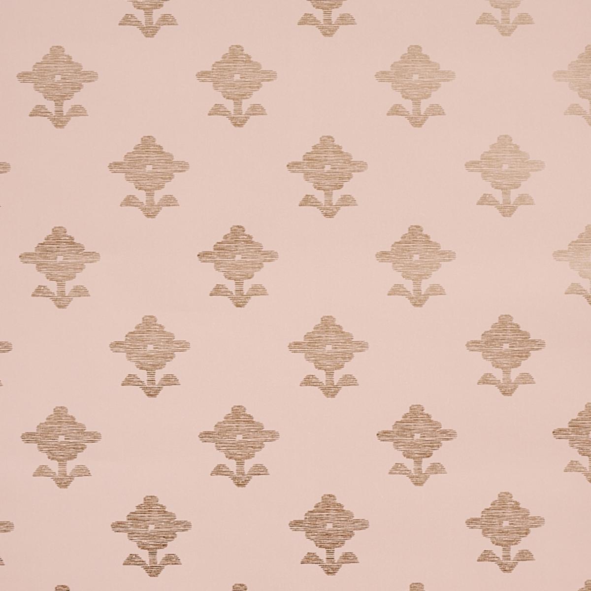 Patterned wallpaper with geometric design on a pink background