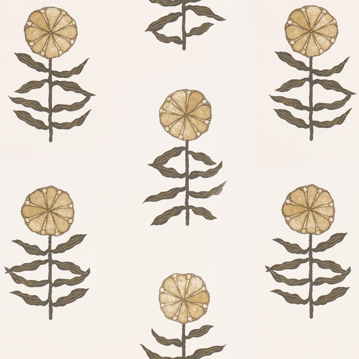 Pattern of stylized flowers with brown stems and leaves on a beige background