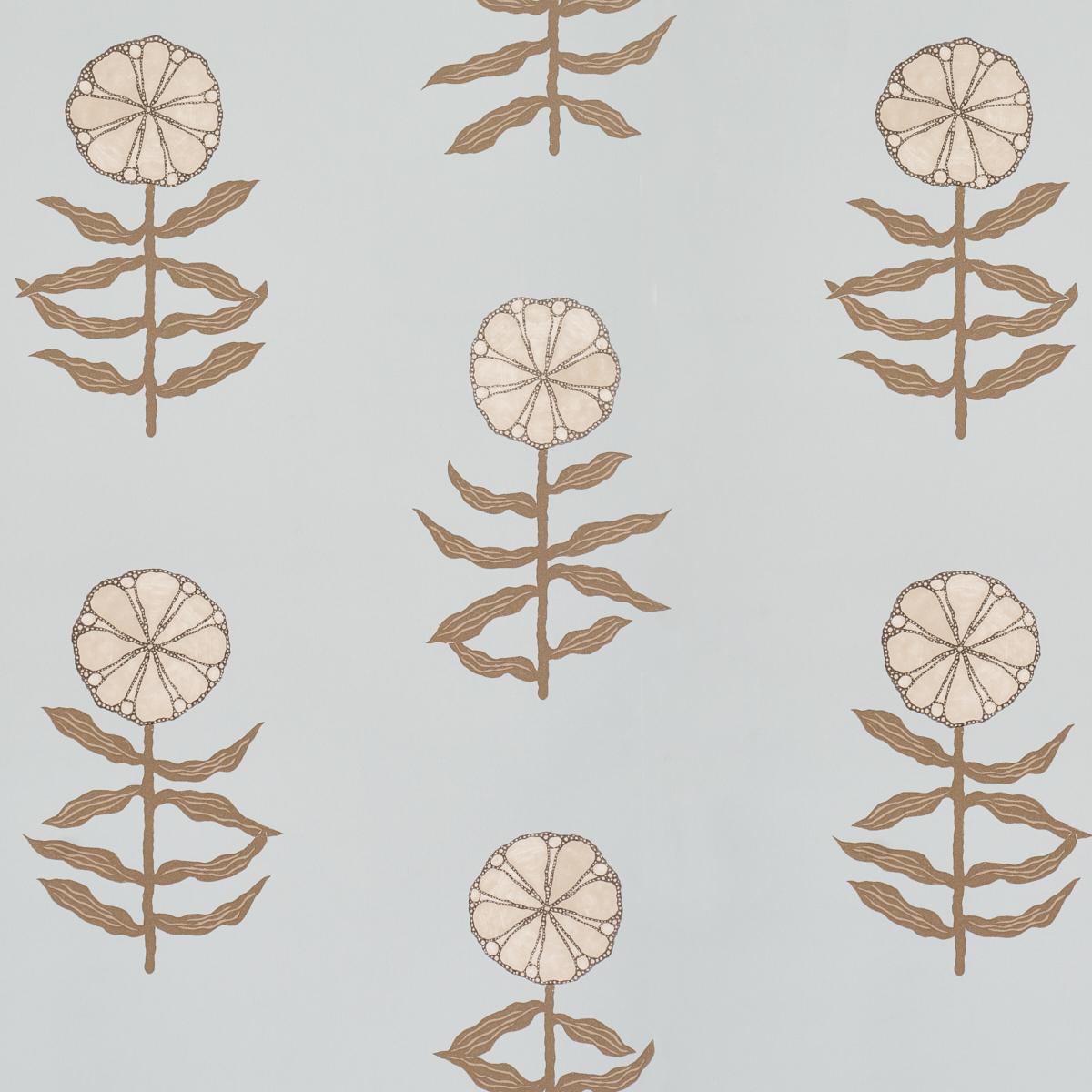 Pattern of stylized flowers on a light blue background