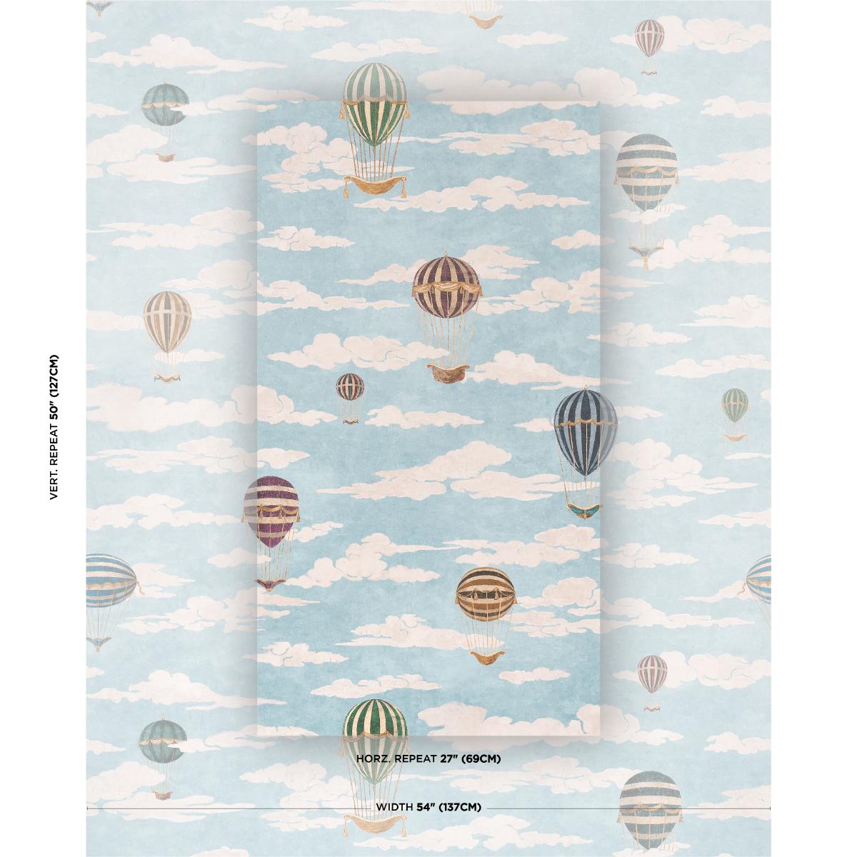close up of hot air balloon wallpaper showing scale and repeat 
