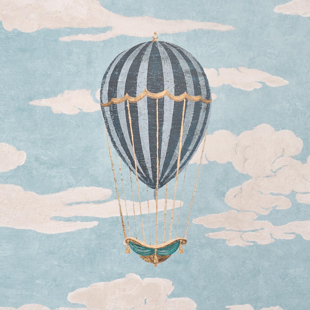 Close up of blue hot air balloon on a sky wallpaper 