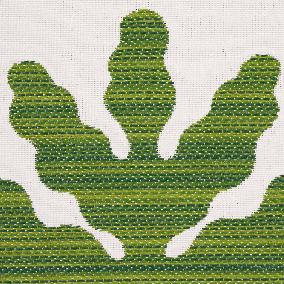Close up of Tropical green leaves on a white performance fabric
