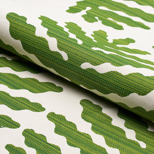 Close up of tropical green leaves on a white performance fabric