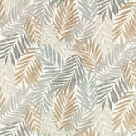 Patterned fabric with leaf design in beige, brown, and gray tones.