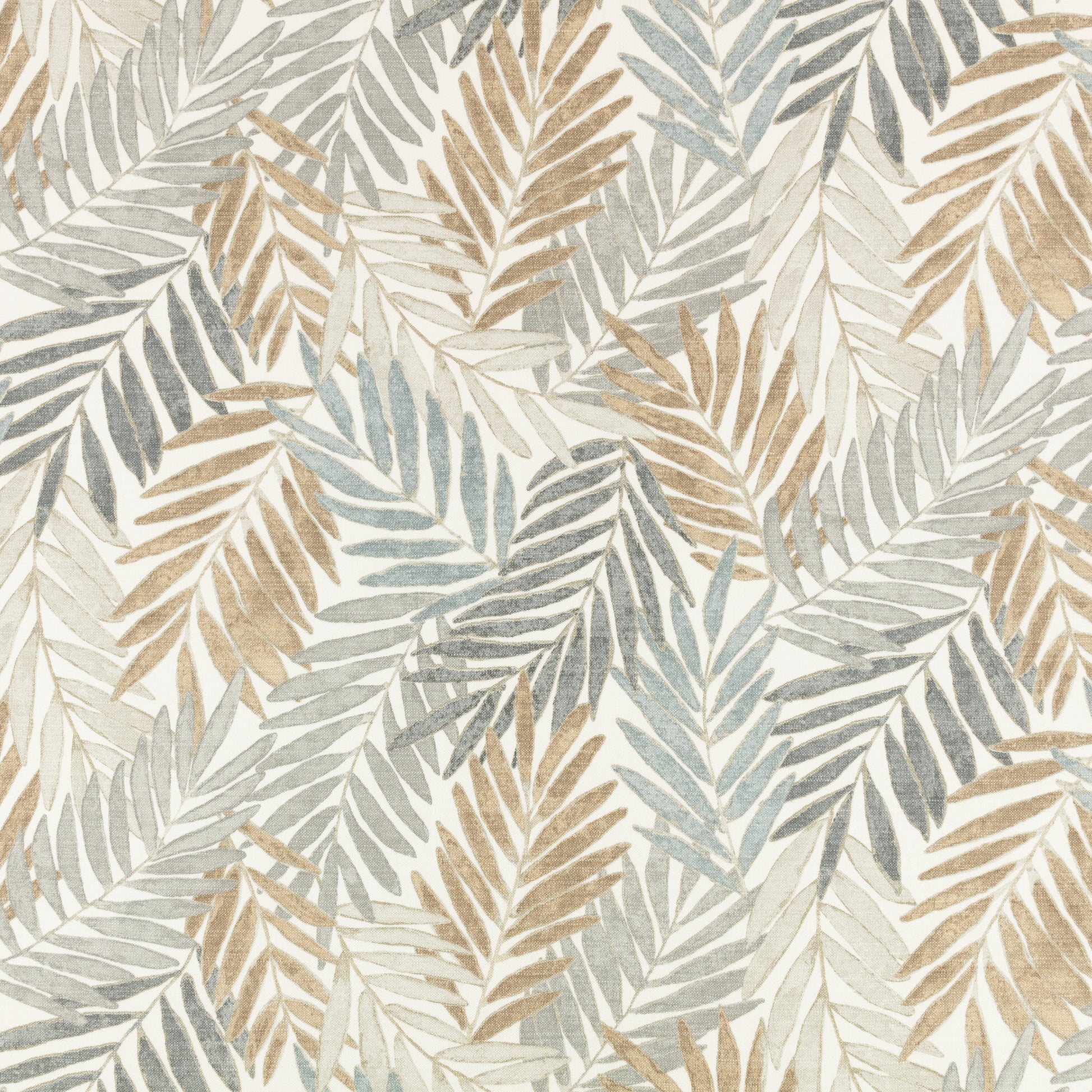 Patterned fabric with leaf design in beige, brown, and gray tones.