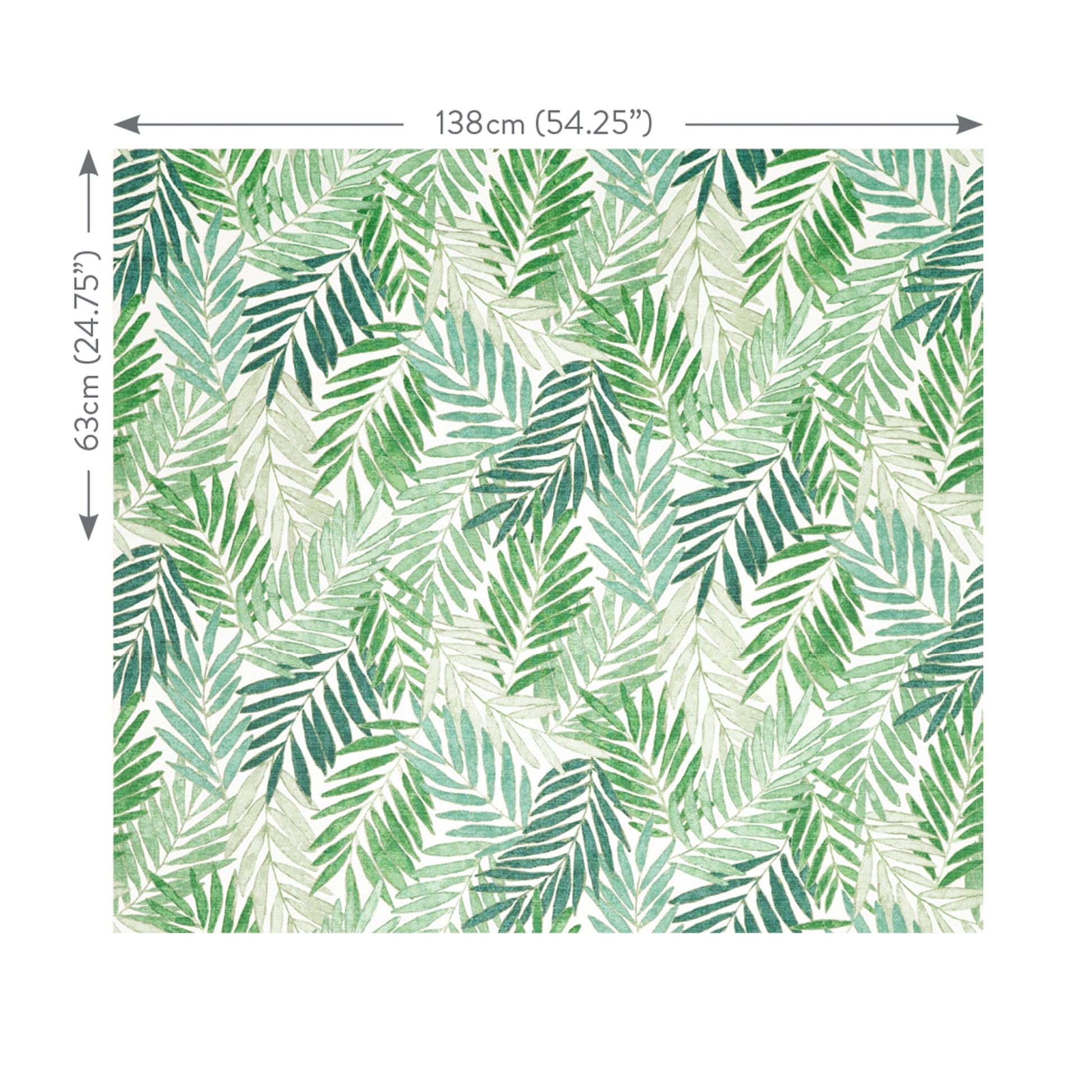 Green leaf pattern with dimensions on a white background
