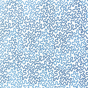 Blue wavy pattern on a white fabric