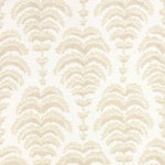 a beige abstract botanical motif on white fabric 