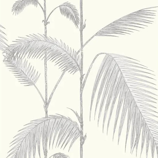 Gray palm leaf pattern on a light beige background