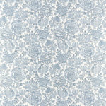 Patterned fabric with blue floral design on a white background