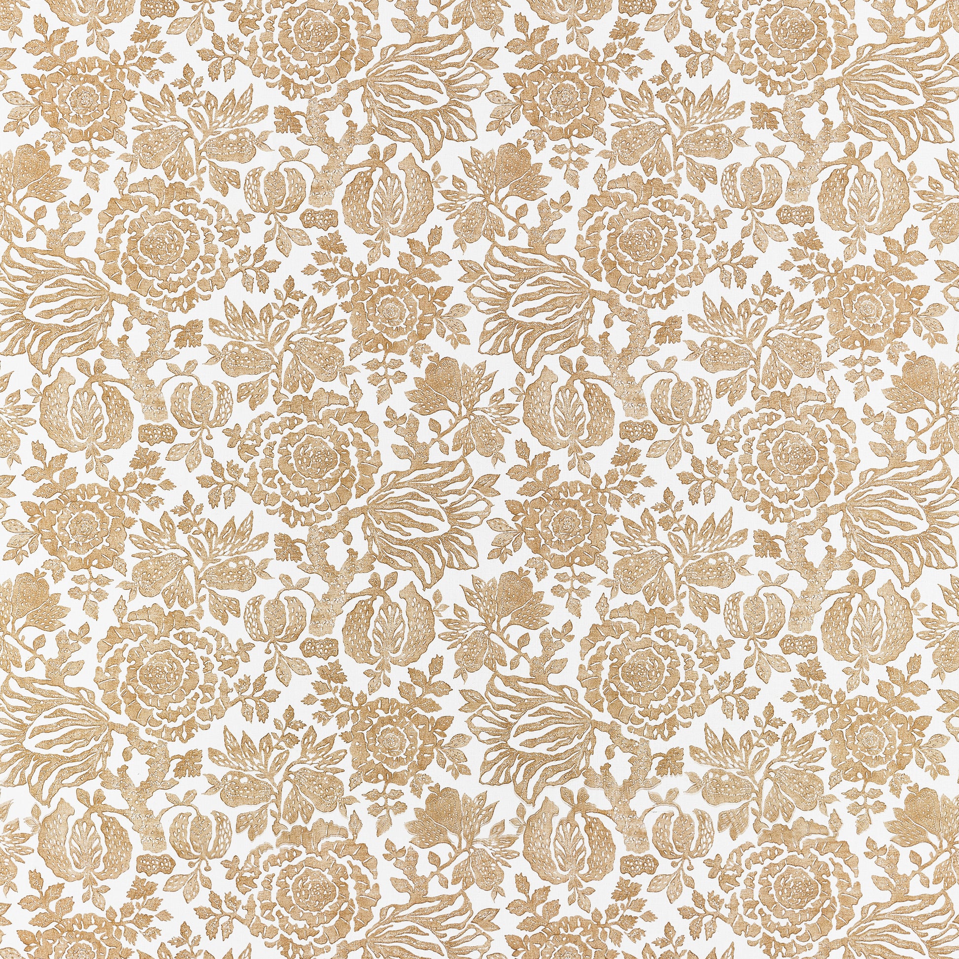 Pattern of gold floral designs on a white background