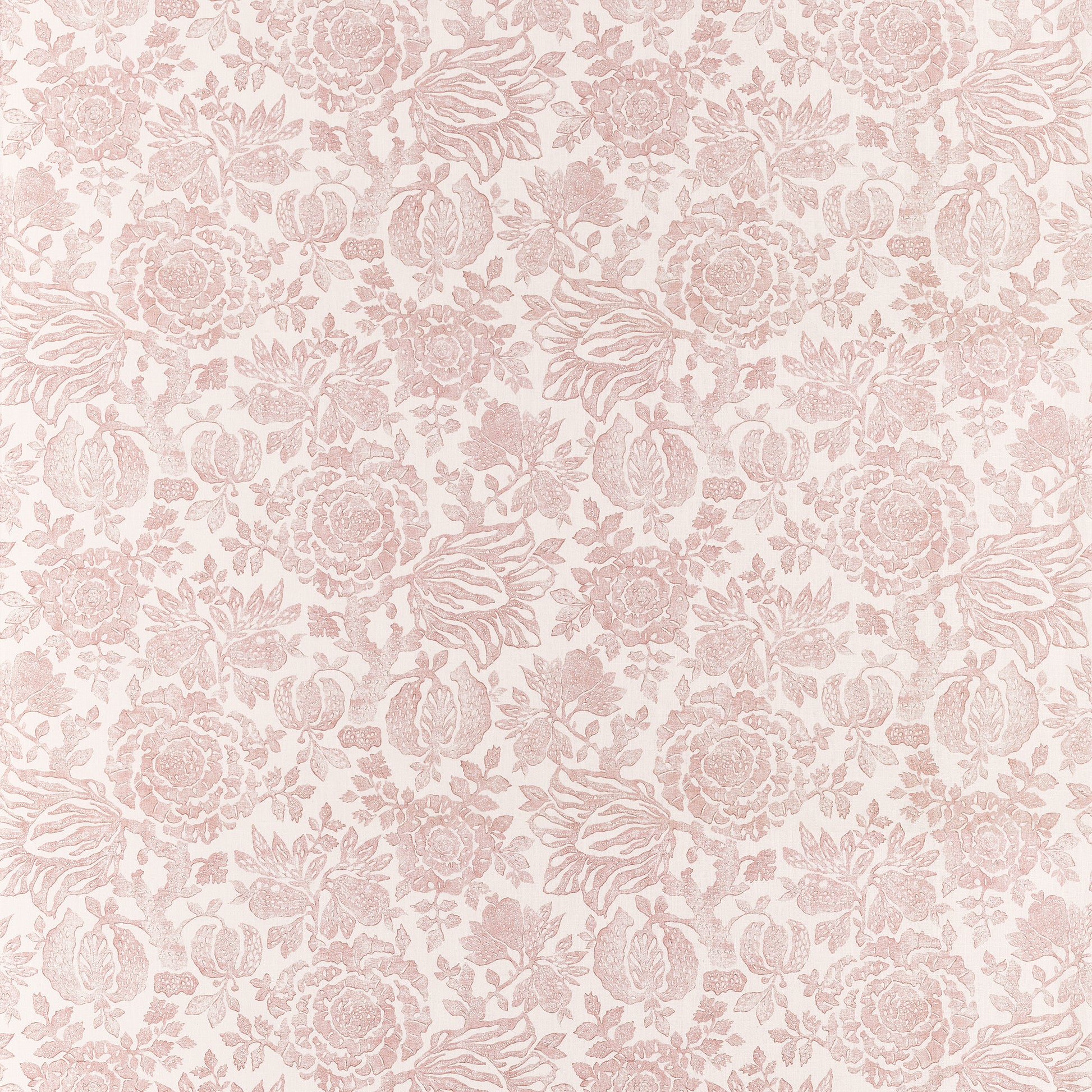 Patterned fabric with floral design in soft pink tones on a light background